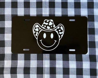Cowboy smiley face cute front license plate | car tag | vanity plate | cute car tag | smiley face car tag