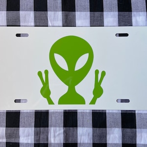 Peace sign alien front license plate | car tag | vanity plate | front license plate | alien license plate | alien vanity plate