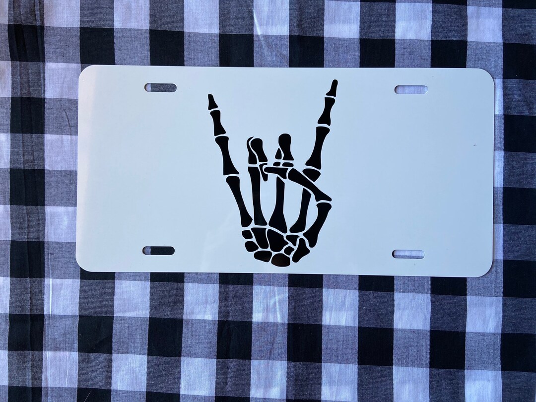 Rock on Skeleton Hand Front License Plate | Vanity Plate | Car Tag ...
