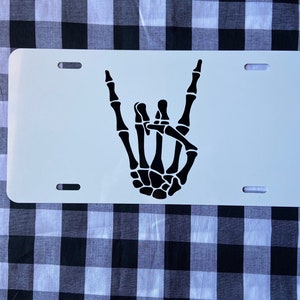 Rock on skeleton hand front license plate | vanity plate | car tag | front license plate | rock on vanity plate