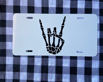 Rock on skeleton hand front license plate | vanity plate | car tag | front license plate | rock on vanity plate