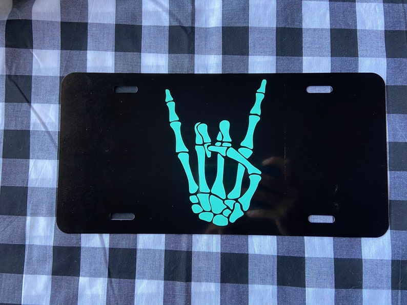Rock on Skeleton Hand Front License Plate Vanity Plate Car - Etsy