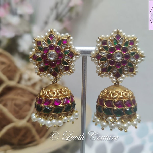 Jadau Kundan Earrings / Nakshi earrings/ Earrings/ Earrings for women/ Peacock Earrings/ Floral Earrings/ Wedding Jewelry/Indian Jewelry