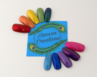 Coffin Press On Nails (Full Set) - Rainbow Holographic Glitter