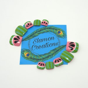 Watermelon Nails - Toenail/XS/Children&#39;s Press On Nails (Full Set)