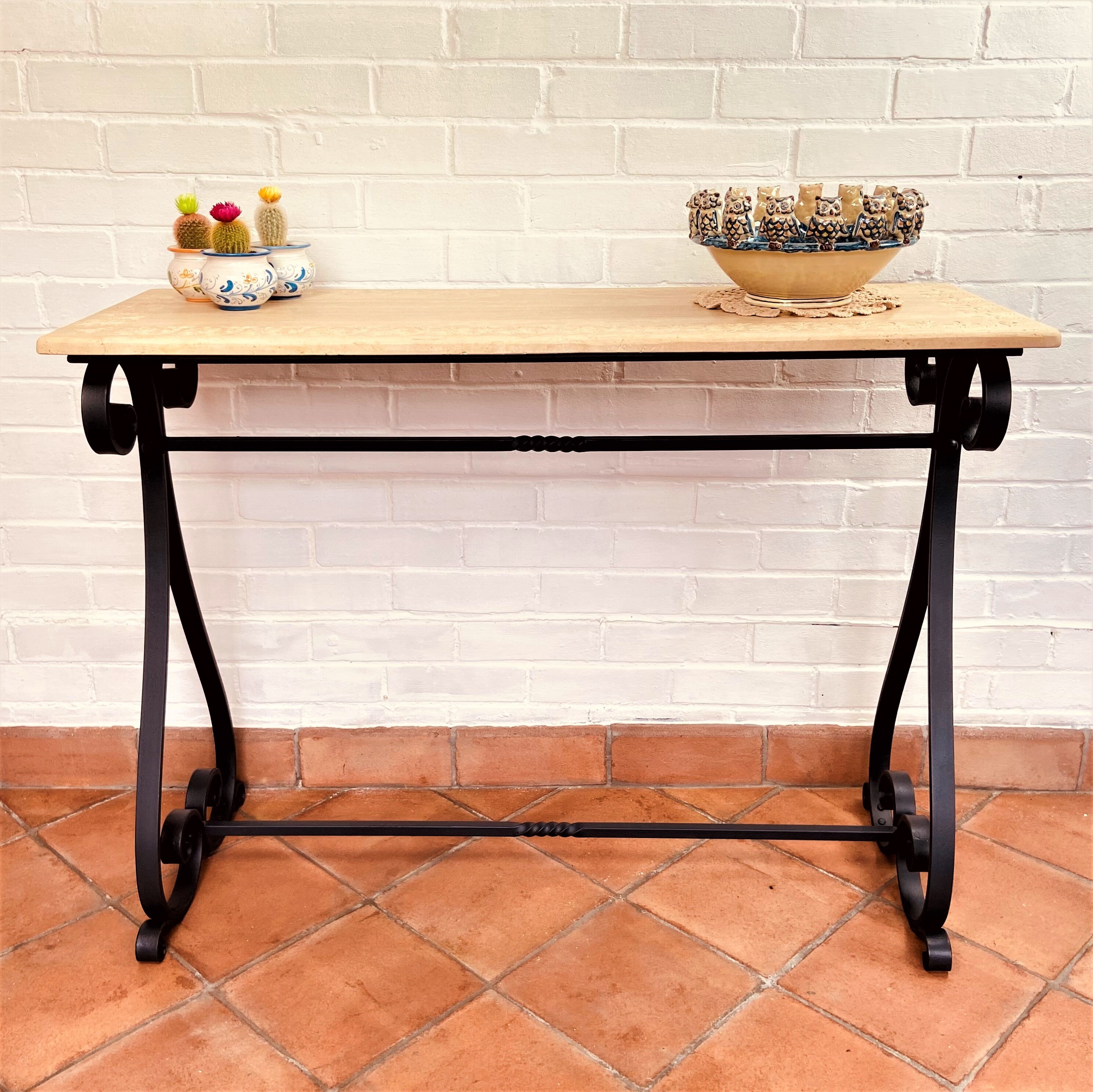 Wrought iron console table 2024 with wood top