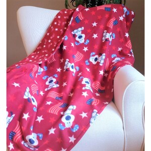 Dog Blanket, Fleece Dog Blanket, Pet Blanket, Dog Lover, Dog Gift, Puppy Gift, Patriotic, Cartoon Dog, flag, Stars, Proceeds to Dog Rescue