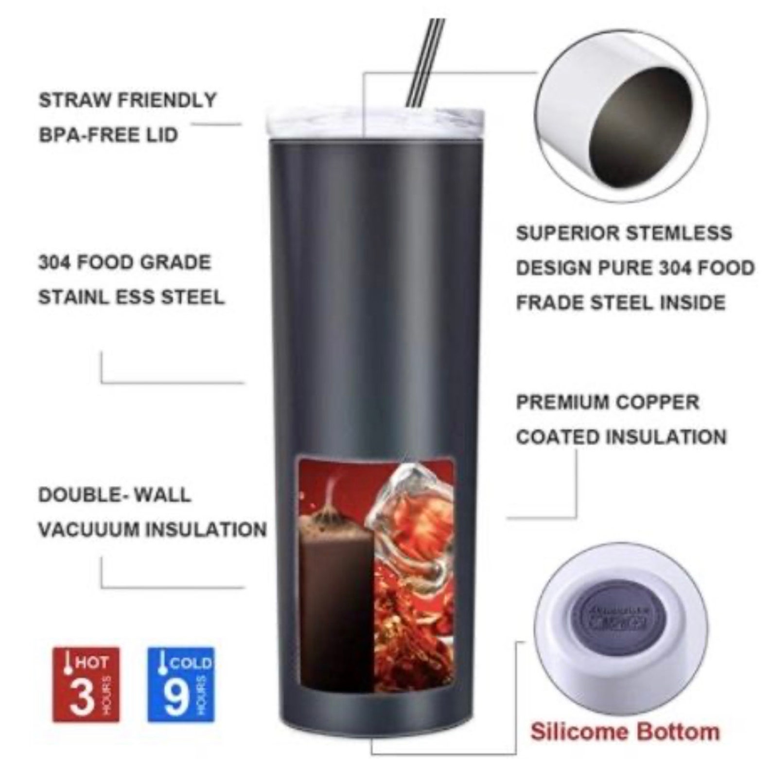 Customized 20oz Thermal Slim Tumbler Black Etsy