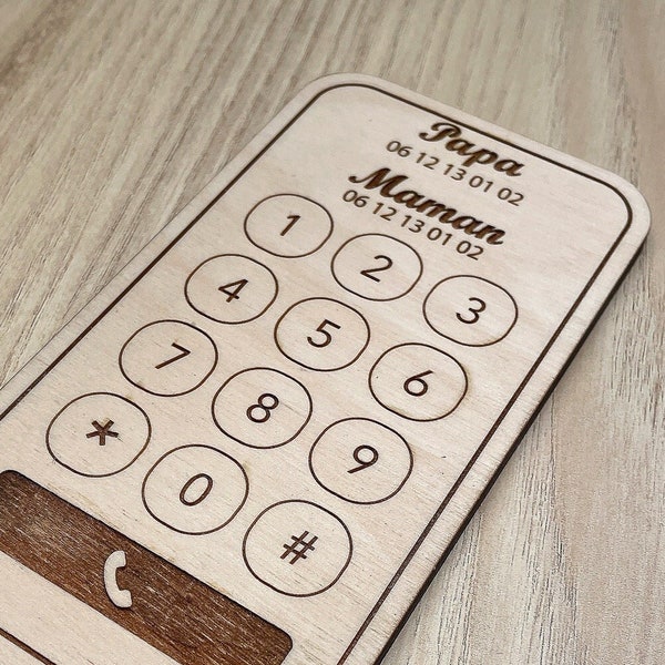 Personalized personalized wooden mobile phone for children with numbers. Montessori phone. Nontoxic