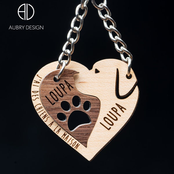 Porte-clé & médaille en bois pour chien