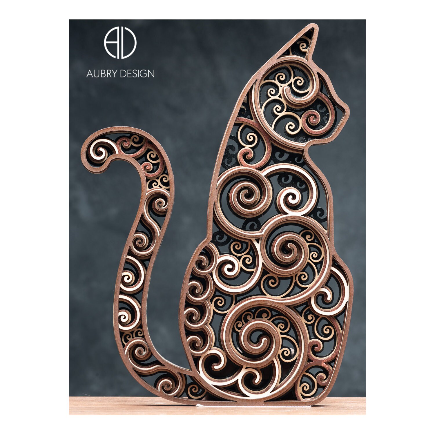 Chat Mandala - Décoration en Bois Représentant Un Chat Multicouches Peintes et Assemblées. Chat Qui