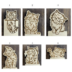 Marque page six modèles différents personnalisés en bois de noyer, érable ou chêne dédié à nos amis les chats. image 3