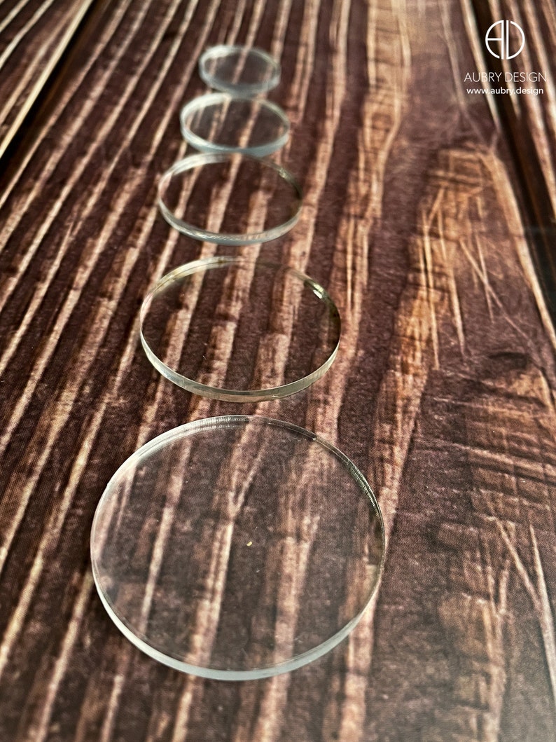 Disques en acrylique transparent 2mm à partir de 20mm pour bijoux et créations. Cercles, ronds en plexiglass avec ou sans trou. image 1
