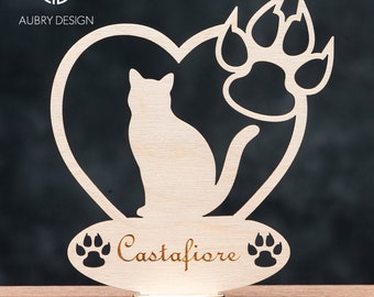 Mémorial, décoration d'un chat personnalisée en bois. Décoration funéraire en mémoire ou pensée de votre ami chat.