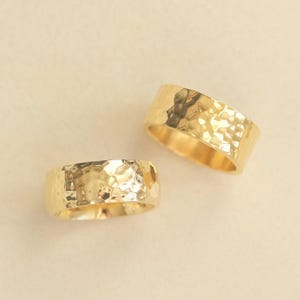 18K Gold PVD Hammered Ring, Flat Band Ring, Half Round Band Ring, Gold Band, Gold Ring, Gold Band Ring, Hammered Band, Waterproof Ring