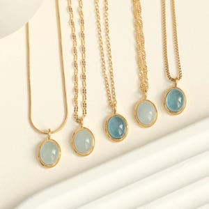 Natural Aquamarine Necklace, Gold Necklace, Aquamarine Stone, Vintage Necklace, Blue Auqamarine Stone Wedding Necklace waterproof necklace