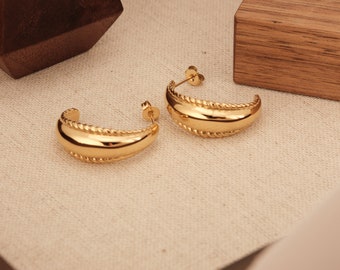 Gold earrings, gold hoop earrings, half hoop earrings, open hoop earrings, gold hoops, waterproof earrings, dainty earrings gift for her
