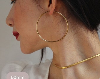 18K Gold Plated Hoop Earrings, Simple Hoop Earrings, Gold Hinged Hoop  Earrings, Gold Dainty Hoops, Gold Plain Hoops, Gold Large Hoops