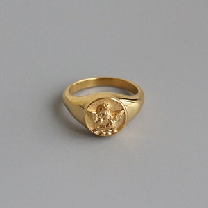 18k Gold Waterproof Angel Ring Chunky Gold Ring Signet Ring Statement Ring Angel Jewelry Stainless Steel Ring Waterproof