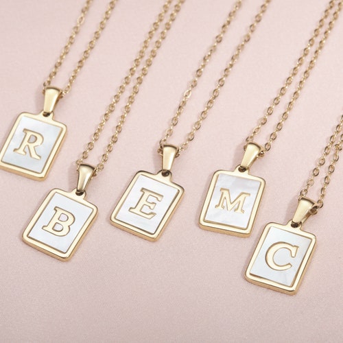 Gold Initial Letter Necklace Gold Alphabet Pendant Hexagon Etsy