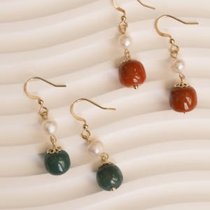 Gold jade earrings, jade dangling earrings, Green jade Bead, green jade earring, drop jade earring, jade Dangly earrings, Real jade studs