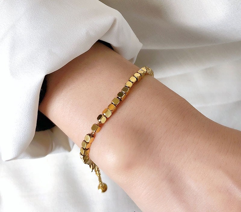 Gold Cubes Chain Bracelet Gold Bracelet Tiny Cubes Chain - Etsy