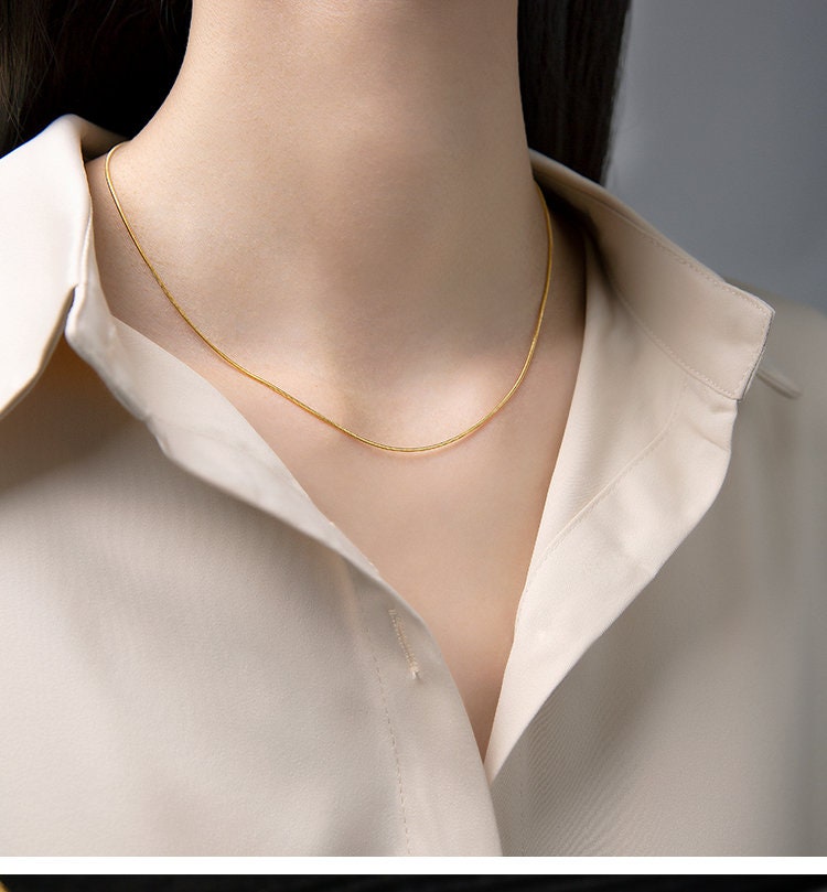 Gold Thin Snake Chain Necklace Delicate 
