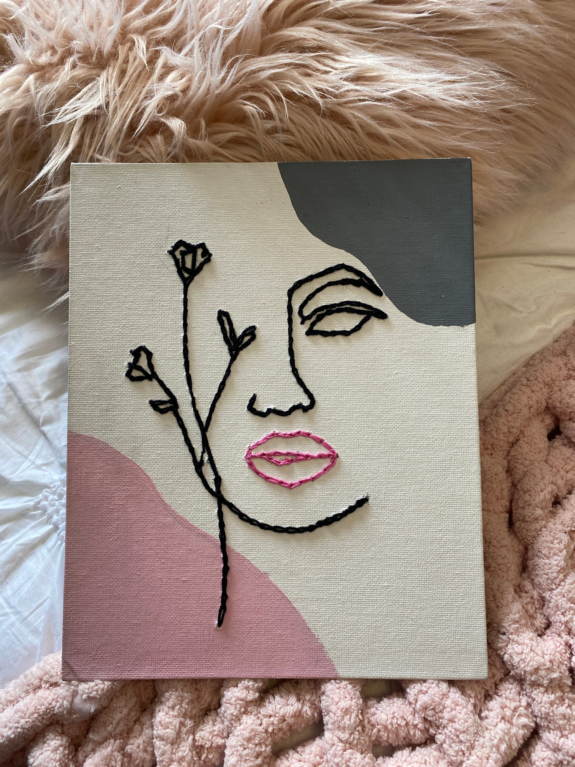 Embroidered Line Art Painting Embroidery Painting Etsy