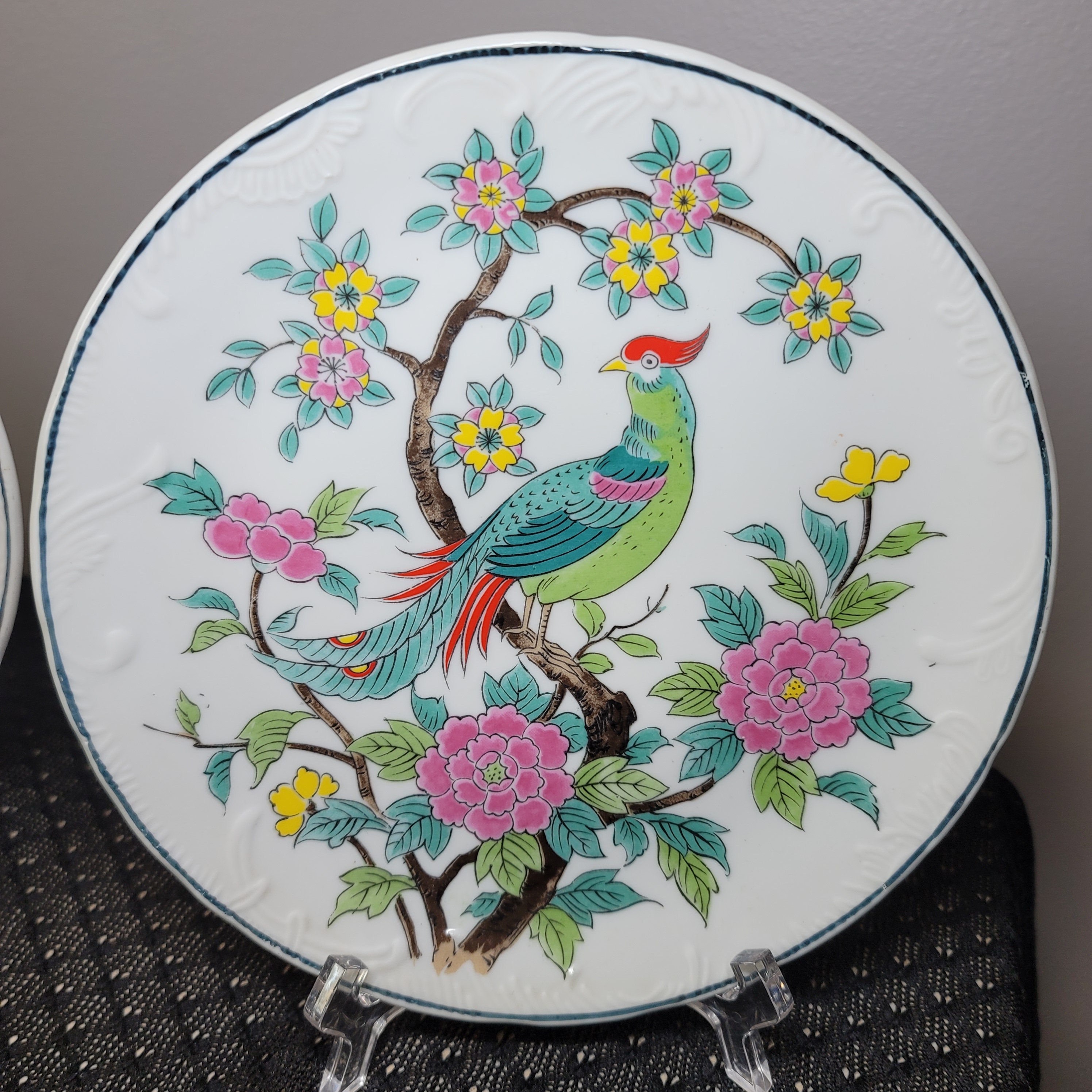 3 Vintage Enesco Japan hanging bird plates. Vibrant hand Etsy