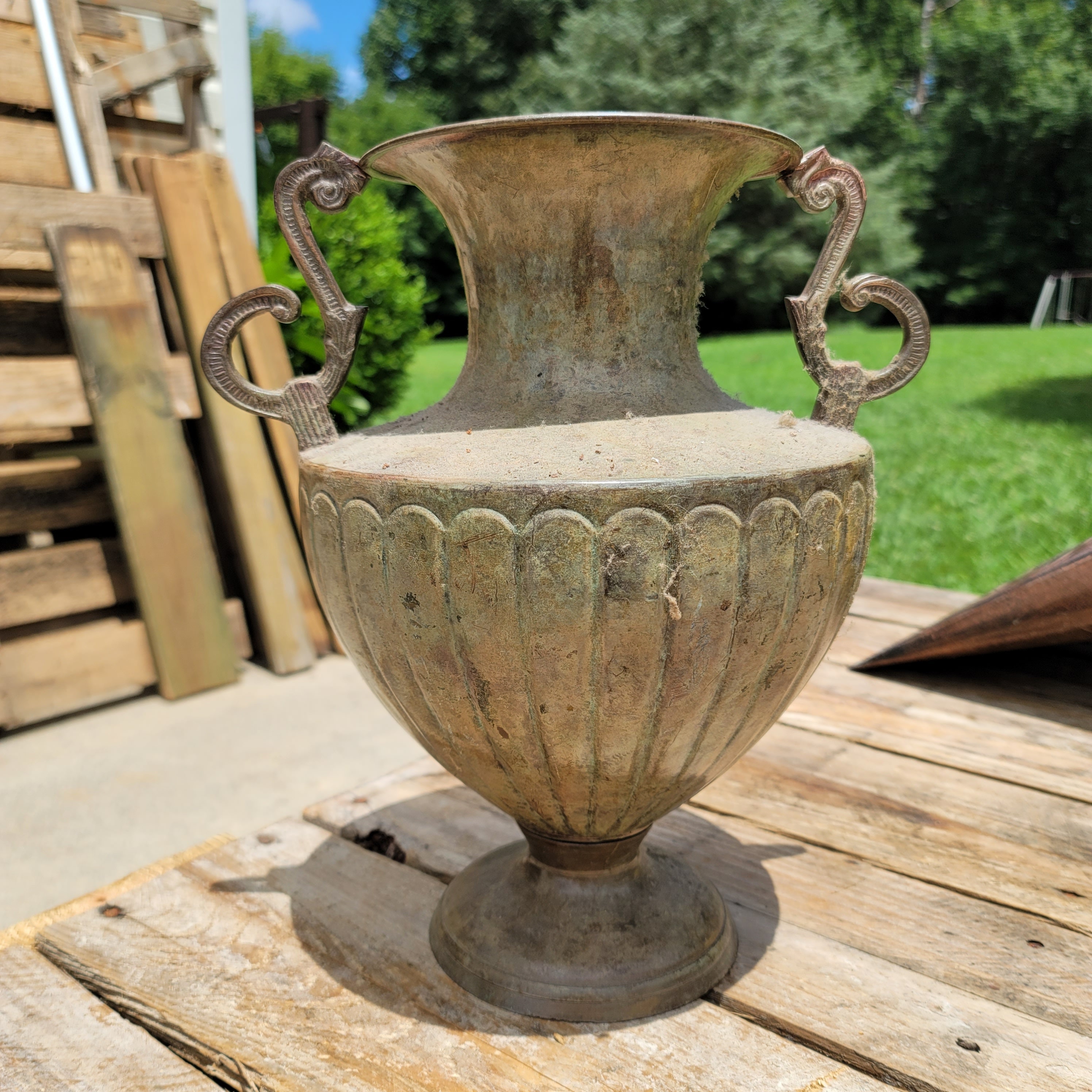 Beautiful rustic heavy metal urn in great condition Fine Etsy