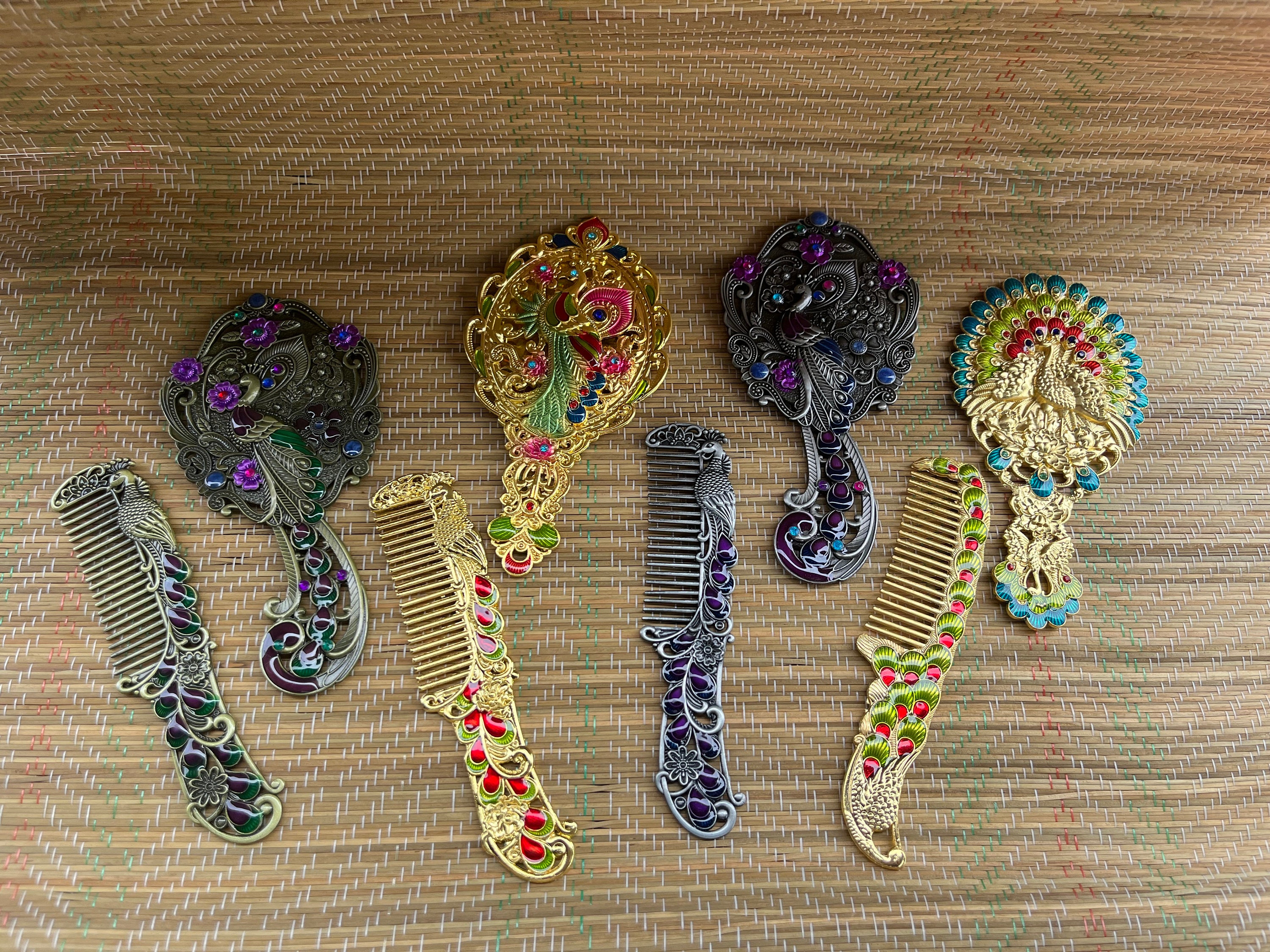 2 Vintage Peacock Hair Combs cloisonne hair combs products for sale | eBay main image 2