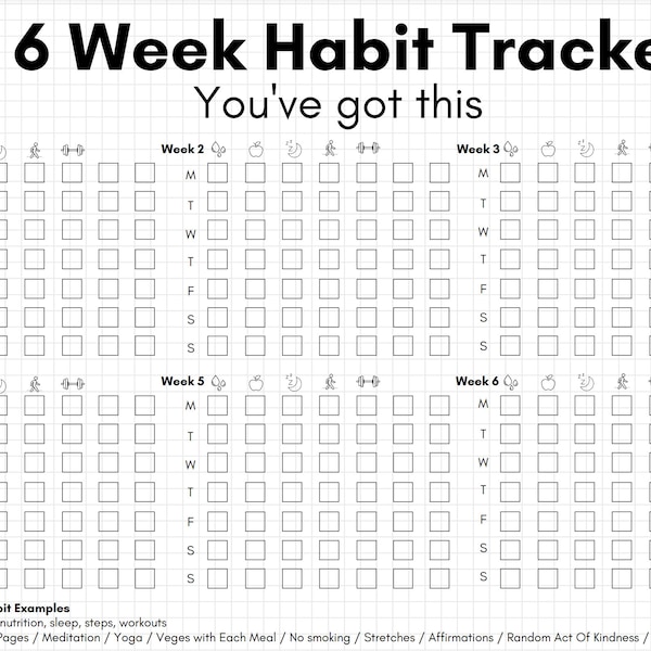 2024 6 Week Weekly Health Habit Tracker and Weight Loss Tracker