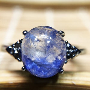 100%Natural Blue Rare Dumortierite Quartz Rutilated Adjustable Ring g41 image 3