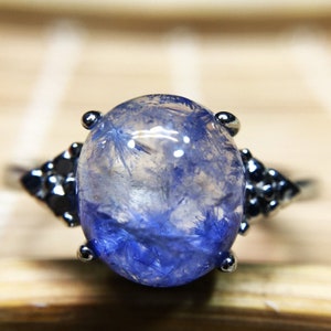 100%Natural Blue Rare Dumortierite Quartz Rutilated Adjustable Ring g41 image 2