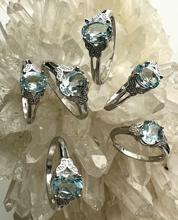 BEAUTIFUL Natural Aquamarine Bronze Rings Crystal 