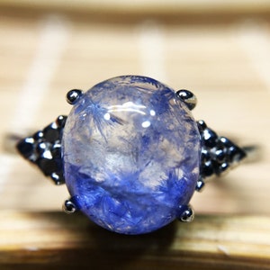 100%Natural Blue Rare Dumortierite Quartz Rutilated Adjustable Ring g41