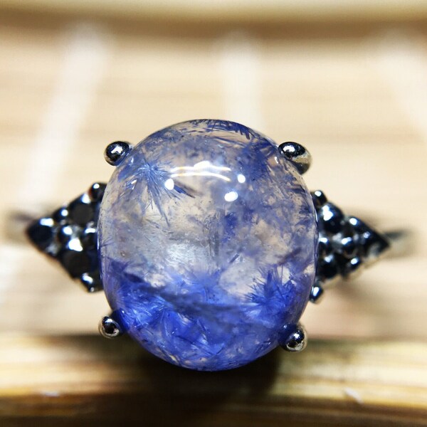 100% Natürlicher Blauer seltener Dumortierit-Quarz Rutilquarz einstellbarer Ring g41