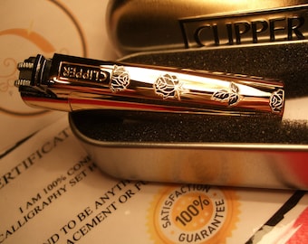 24Ct Gold Plated Rose Floral Metal Clipper Cigarette Lighter Refillable Gift Box