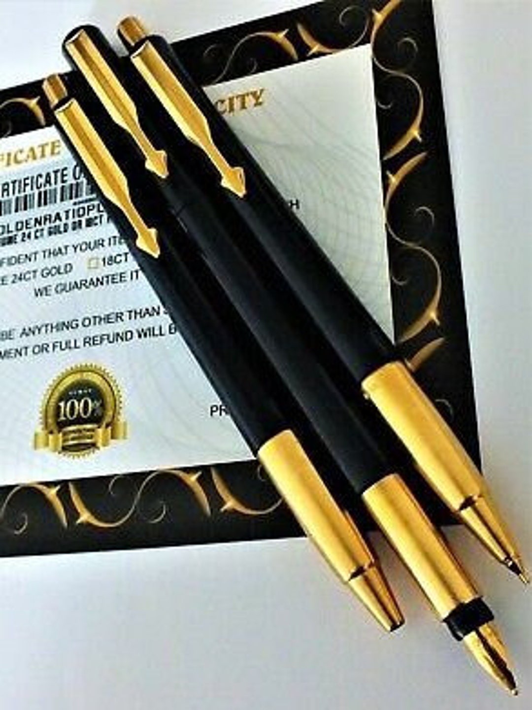 24ct Gold Plated Parker Fountain Vector Writing Pen and Pencil Set Ink ...