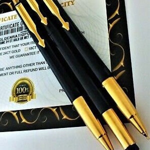 24k Gold Plated Shiny Cross Century Ball Point Writing & Pencil Set Ink Gift