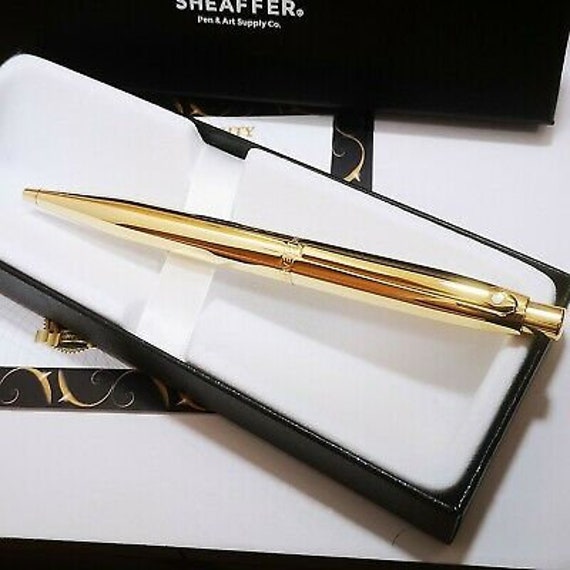24k Gold Plated Shiny Sheaffer 300 Fountain Writing Pen Set Gift Boxed Ink 24ct 