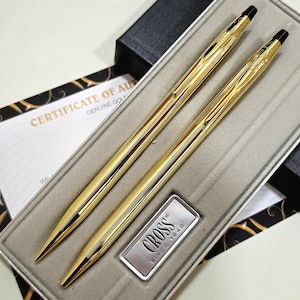 24k Gold Plated Shiny Cross Century Ball Point Writing & Pencil Set Ink Gift
