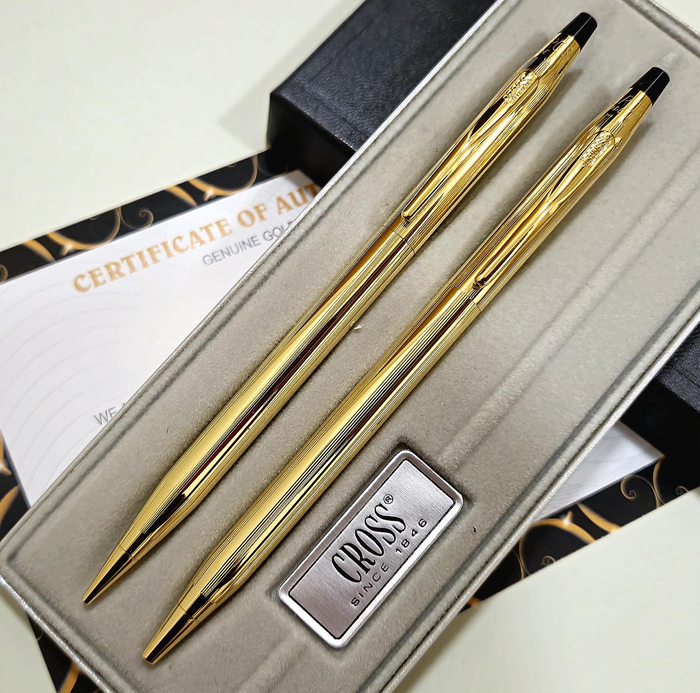  GOLD PEN 螺鈿　本革ケース付き 24k Gold Plated Shiny Cross Century Ball Point Writing Pen