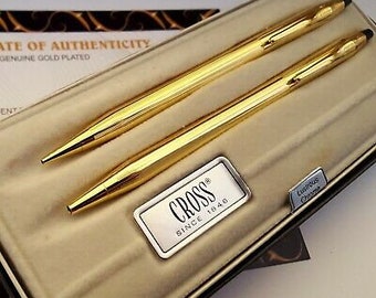 24k Gold Plated Shiny Cross Century Ball Point Writing & Pencil Set Ink Gift