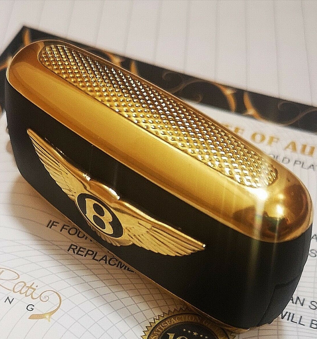 Stunning Bentley Continental Replacement Key Fob Shell 24k Gold