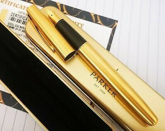24ct Gold Plated Metal Parker Frontier Ball Point Writing Pen Gift Tin Ink 24k