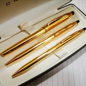 Ensemble stylo roller et crayon d'écriture plaqué or 24 carats brillant Cross Century