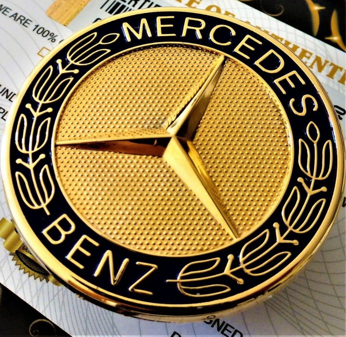 24CT Gold Plated Hood Star Badge Emglem 57mm for Mercedes Class