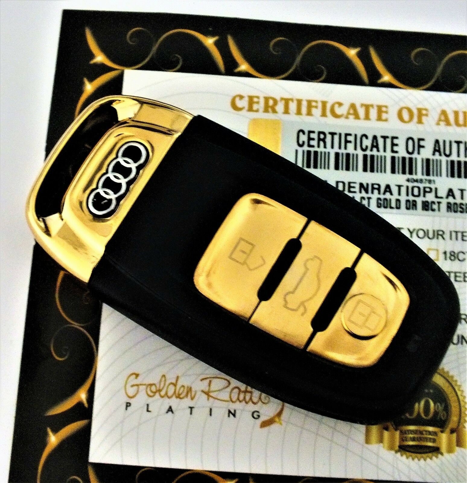 24ct Gold Plated Key Shell For Audi A4 A5 A6 A7 A8 Q5 Q7