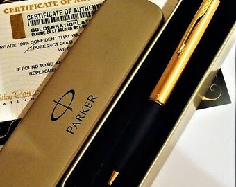 24ct Gold Plated Metal Parker Frontier Ball Point Writing Pen Gift Tin Ink 24k